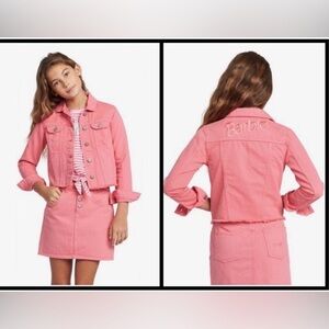 ROXY Pink Denim Jeans Jacket Large 12 Barbie
